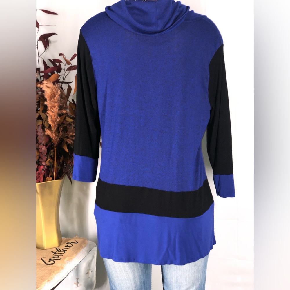 BLEU Women Blouse/ Tunic/ Sweater Color Blue & Black Sz L - Picture 6 of 8